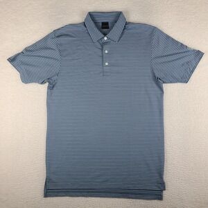 Dunning Golf Polo Shirt Mens Large Blue Slate White Striped Performance‎ Golf